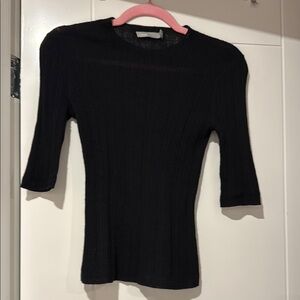 Vince Black Wool Ribbed Knit Top-xs